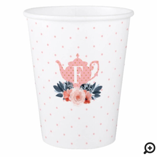 Pink Polka Dot Floral Vintage Tea Party Monogram Paper Cup