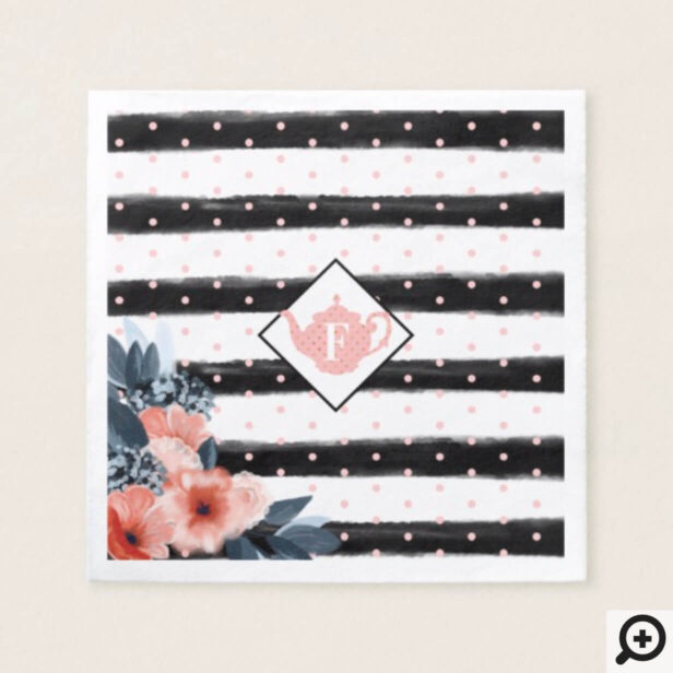 Stripe Polka Dot Vintage Floral Tea Party Monogram Napkin