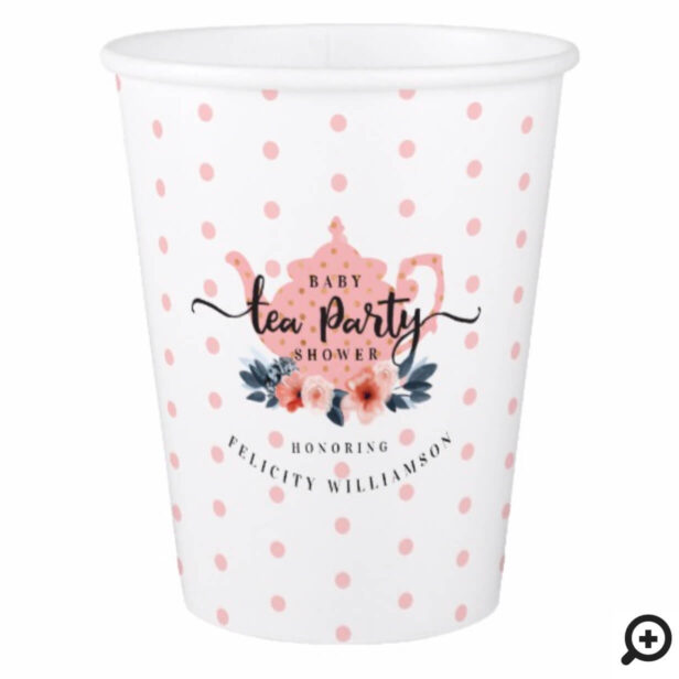 Chic Pink Polka Dot Vintage Tea Party Baby Shower Paper Cup