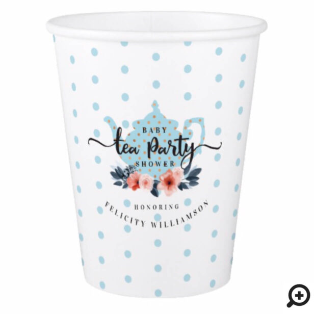 Chic Blue Polka Dot Vintage Tea Party Baby Shower Paper Cup