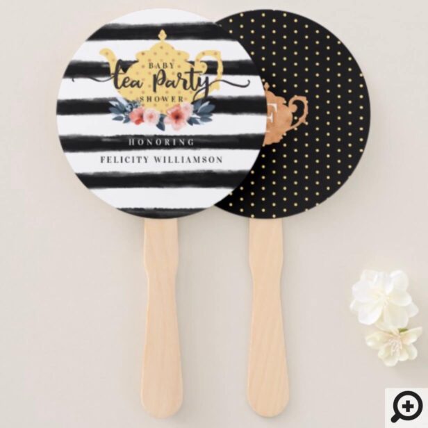 Stripe Vintage Floral Yellow Tea Party Baby Shower Hand Fan