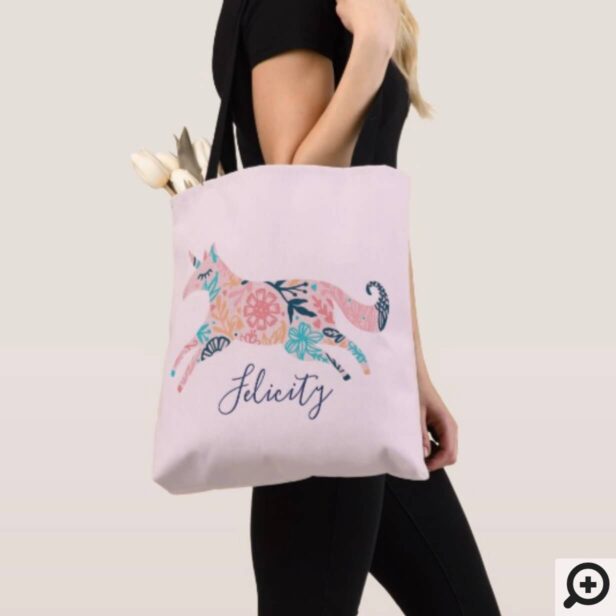Magical Whimsical Pink Floral Unicorn Monogram Tote Bag