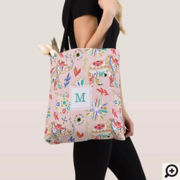 Elegant Floral Decorative Ornate Elephant Pattern Tote Bag