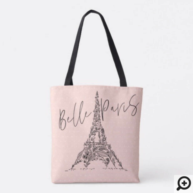 Belle Paris | Floral Flowers Paris Eiffel Tower Tote Bag
