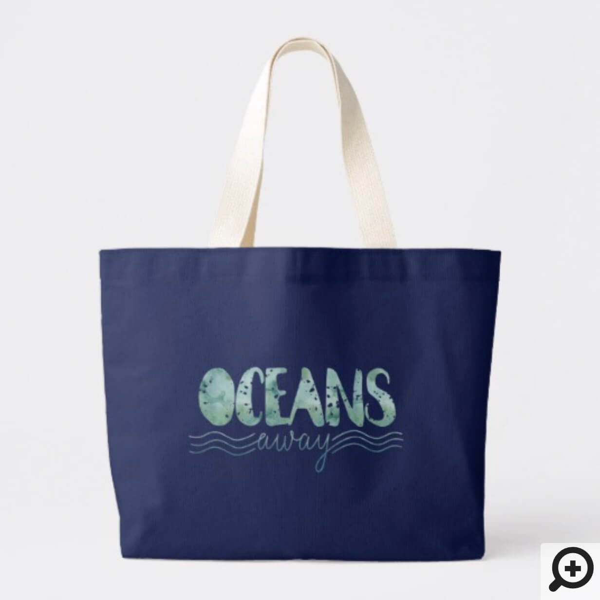 Aqua Watercolor Typography Oceans Away Beach Style Large Tote Bag ...