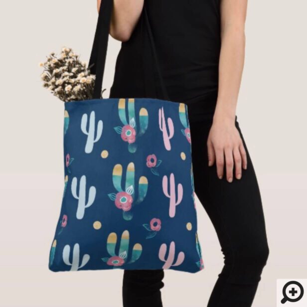Cute, Trendy, Chic & Stylish Floral Cactus Pattern Tote Bag