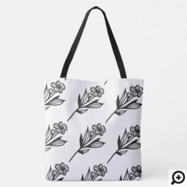 Chic Vintage Style Black & Pink Birds & Florals Tote Bag