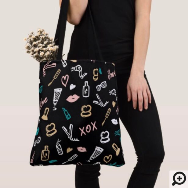 Girly Makeup Icon Pattern - Modern Trendy Chic Tote Bag