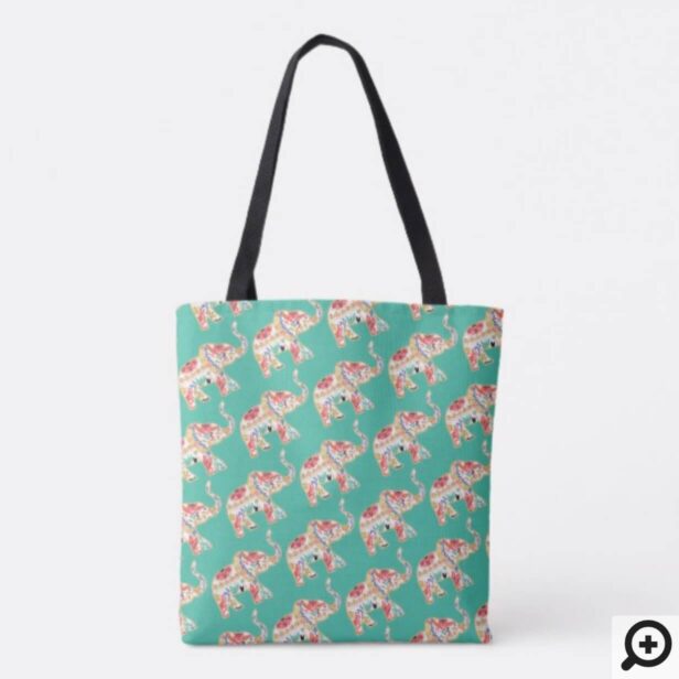 Elegant Floral Decorative Ornate Elephant Pattern Tote Bag