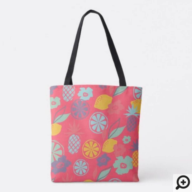 Colourful Modern Tropical Citrus Pineapple Pattern Tote Bag