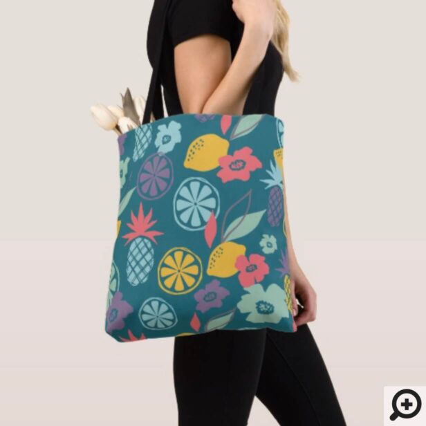 Colourful Modern Tropical Citrus Pineapple Pattern Tote Bag
