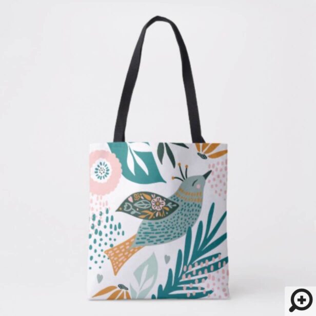 Bohemian Bird With Chic Floral Botanical Patterns Tote Bag