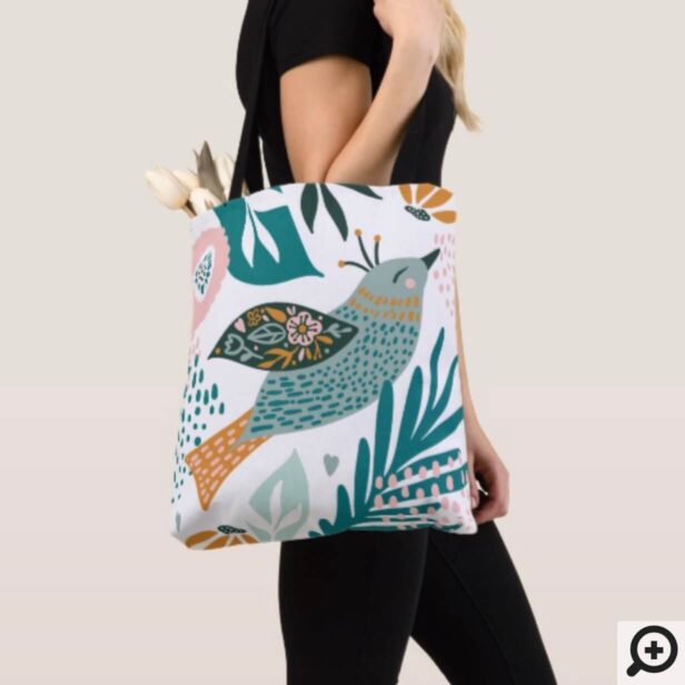 Bohemian Bird With Chic Floral Botanical Patterns Tote Bag