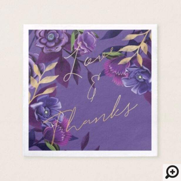 Vibrant Blooming Flowers | Ultra Violet & Gold Napkin