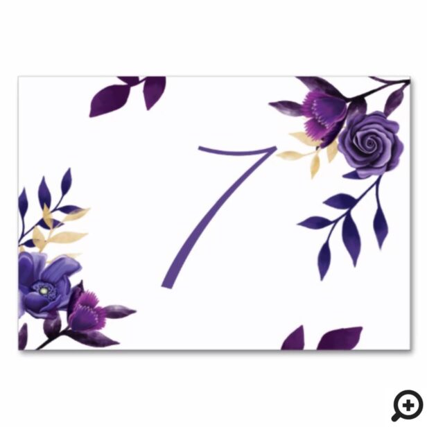 Blooming Florals Ultra Violet & Gold Table Number