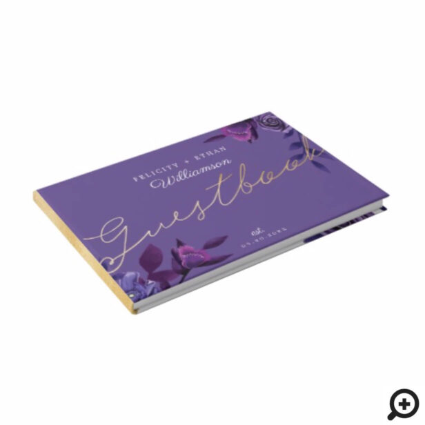 Vibrant Blooming Florals | Ultra Violet & Gold Guest Book