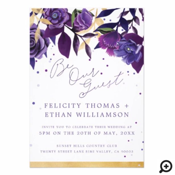 Florals Ultra Violet & Gold Wedding Invitation
