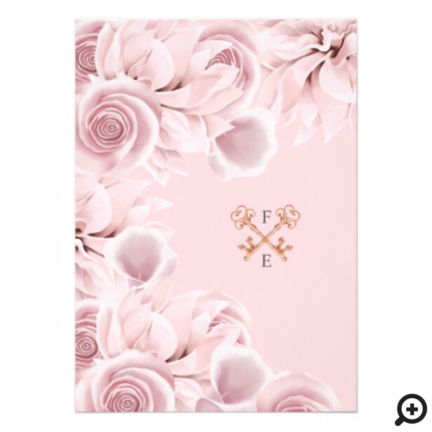 Blush Pink Floral Vintage Key Wedding Invitation