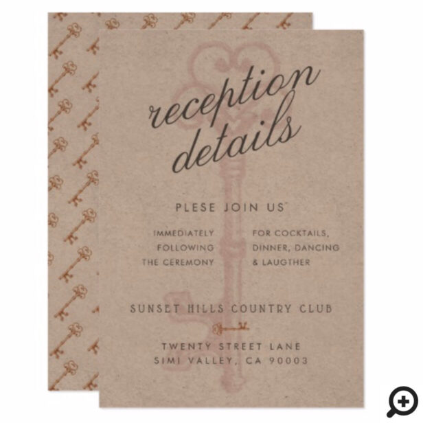 Blush Pink Copper Vintage Key Wedding Reception Invitation