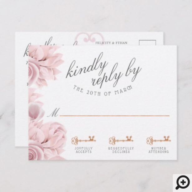 Blush Pink Floral Vintage Key Wedding RSVP Card