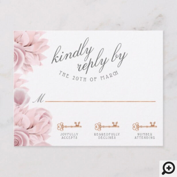 Blush Pink Floral Vintage Key Wedding RSVP Card