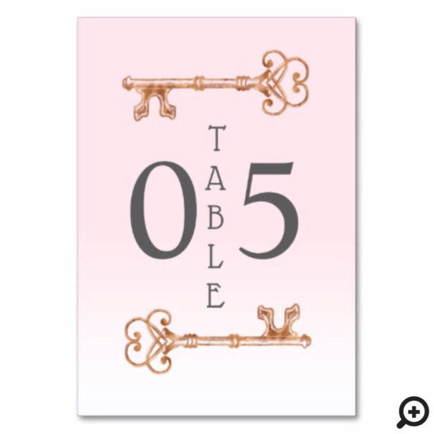 Blush Pink Feminine Vintage Skeleton Key Table Number