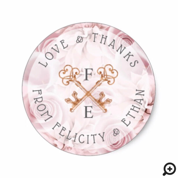 Blush Pink Floral Vintage Key Wedding Sticker