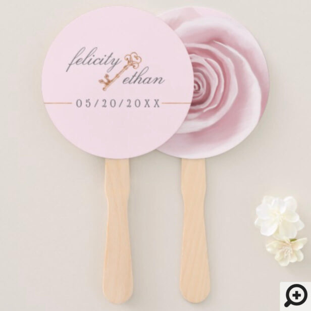 Blush Pink Floral Rose Vintage Key Wedding Hand Fan
