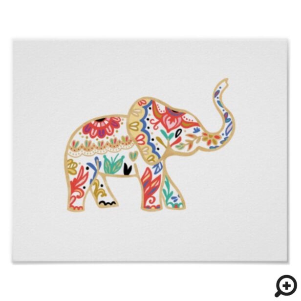 Elegant Floral Decorative Ornate Elephant Design Poster