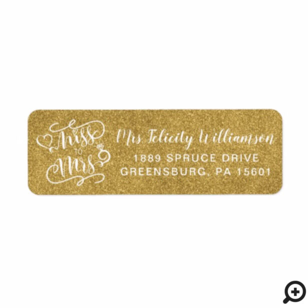 Miss To Mrs | Faux Gold Glitter Heart Ring Wedding Label
