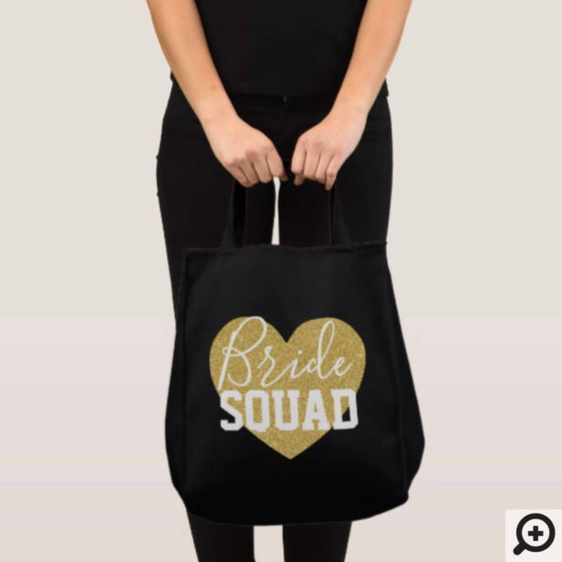 Personalized Wedding Tote - Gold Heart Bride Squad