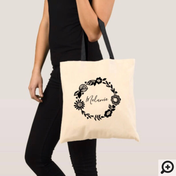 Personalized Wedding Tote - Modern Floral Wreath