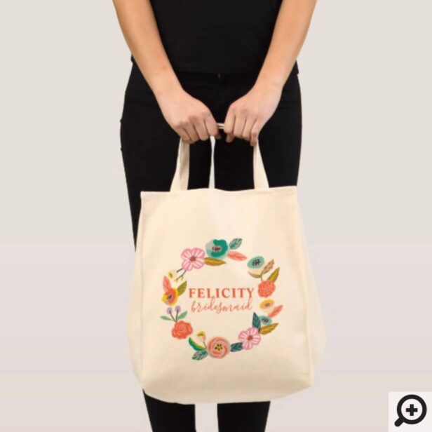 Personalized Wedding Tote - Floral Abstract Wreath