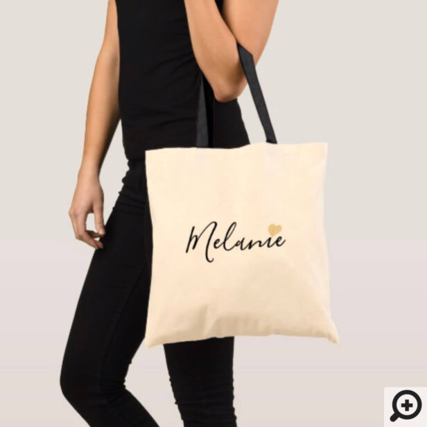 Personalized Wedding Tote - Modern Faux Gold Heart