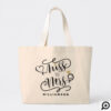 Miss To Mrs | Black & Gold Marriage Heart & Ring Large Tote Bag