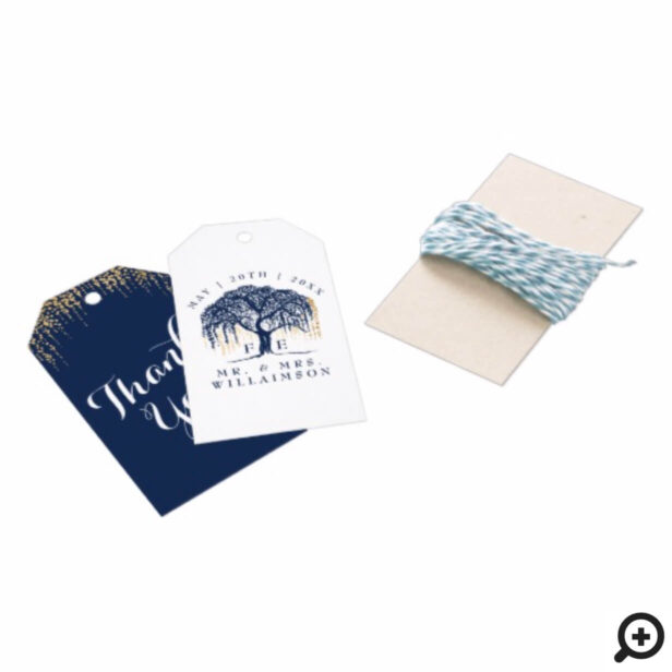 Modern Bold Willow Tree Navy Blue Gold Wedding Gift Tags