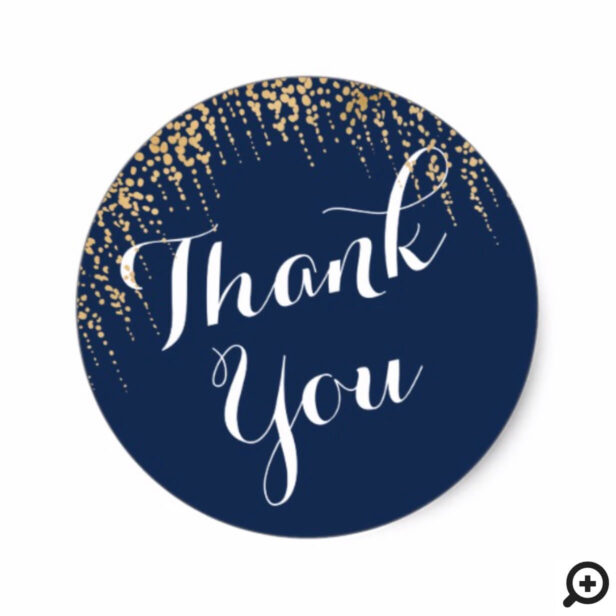 Bold Modern Thank You Willow Tree Navy Blue Gold Classic Round Sticker