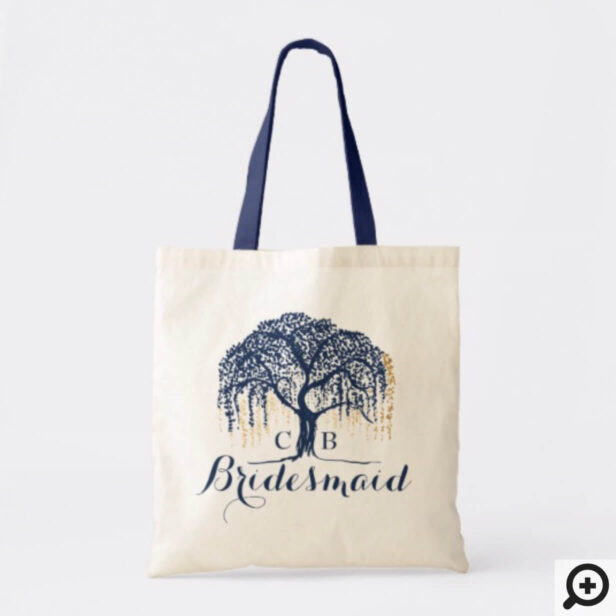 Personalized Tote Bag Navy Willow Tree Bridesmaid