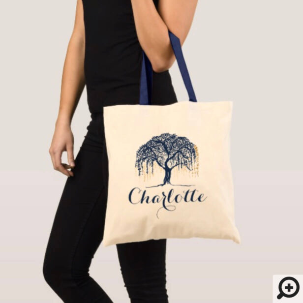 Personalized Tote Bag - Navy Willow Tree Wedding