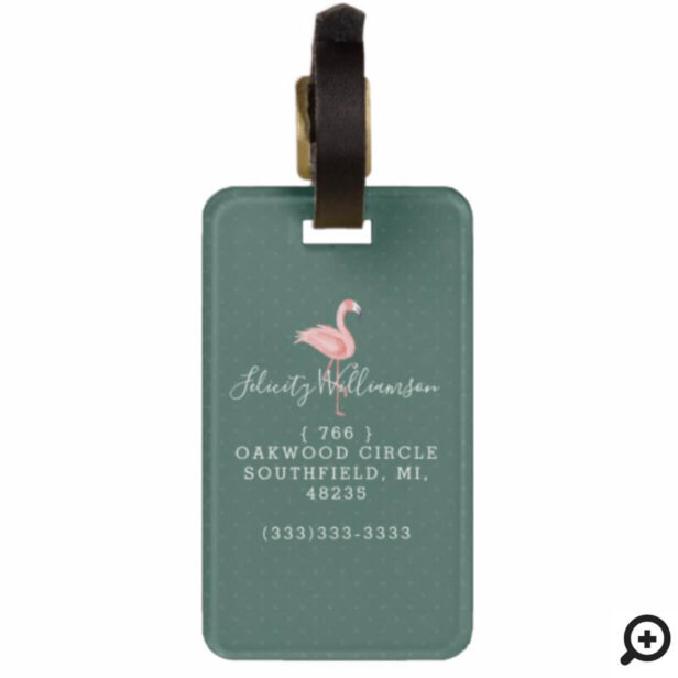 Stylish Tropical Flamingo Palm Leaf Pink & Green Bag Tag