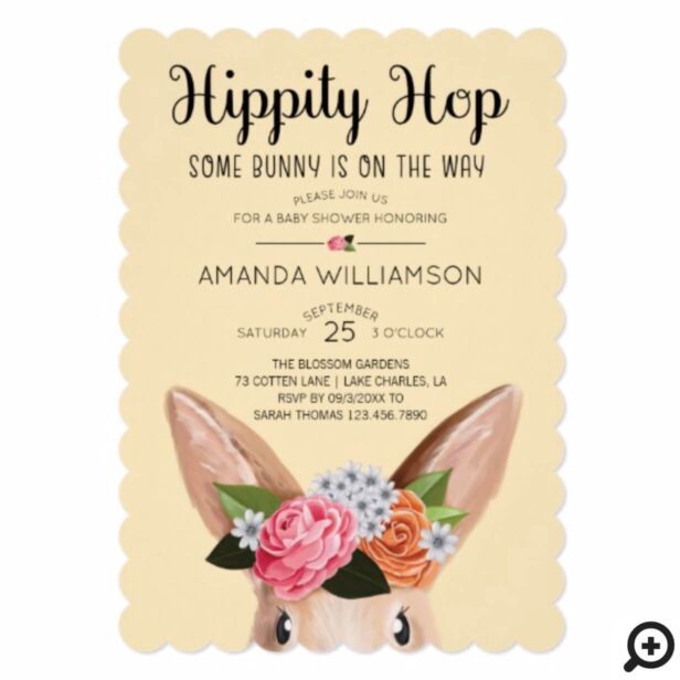 Yellow Hippity Hop Easter Floral Bunny Rabbit Baby Shower Invitation