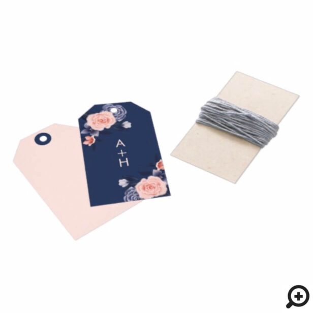 Dusty Rose Watercolor Floral Modern Navy Wedding Gift Tags