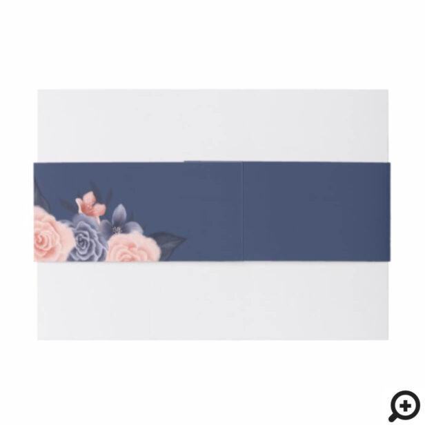 Dusty Rose Watercolor Floral Modern Navy Wedding Invitation Belly Band