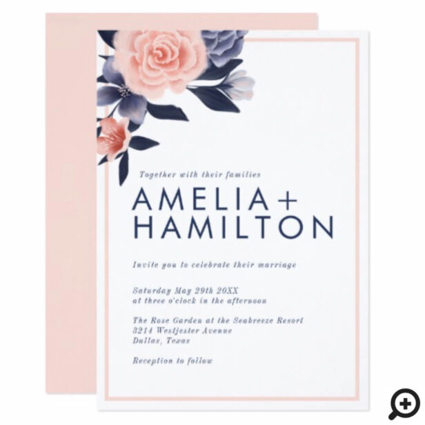 Dusty Rose Watercolor Floral Modern Pink Wedding Invitation