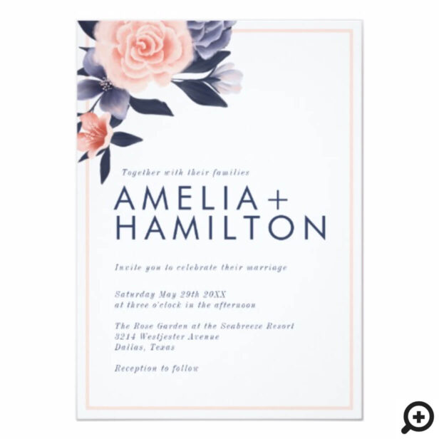 Dusty Rose Watercolor Floral Modern Pink Wedding Invitation