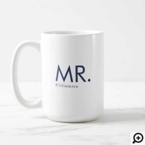 Modern Minimal Navy Typographic Monogram Mr. Coffee Mug