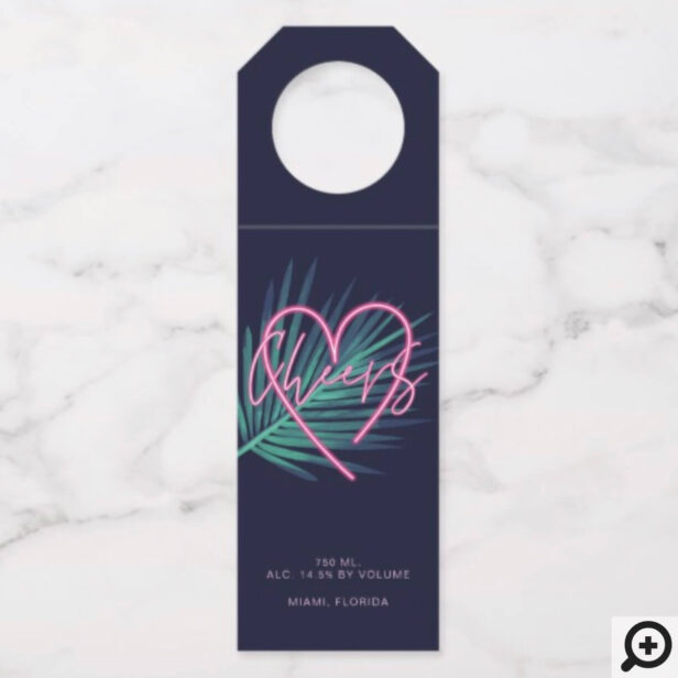 Electric Love Neon Pink Tropical Retro Cocktail Bottle Hanger Tag