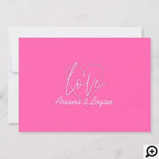 Electric Love Neon Pink Heart & Typographic Photo Thank You Card