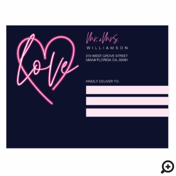 Electric Love Neon Pink Heart & Typographic Photo Postcard
