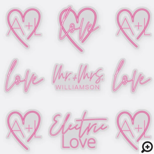 Electric Love Neon Pink Retro Signage Monogram Sticker